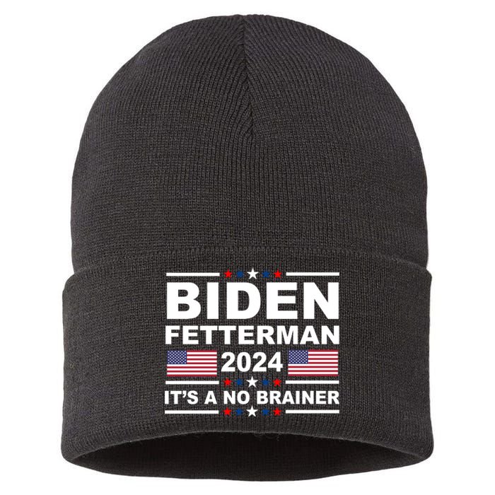 Joe Biden John Fetterman 2024 It's A No Brainer Funny Sustainable Knit Beanie