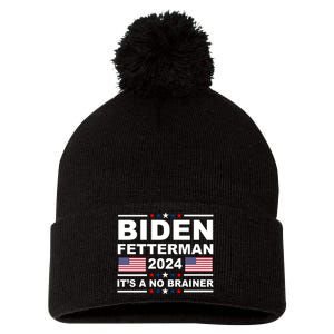 Joe Biden John Fetterman 2024 It's A No Brainer Funny Pom Pom 12in Knit Beanie