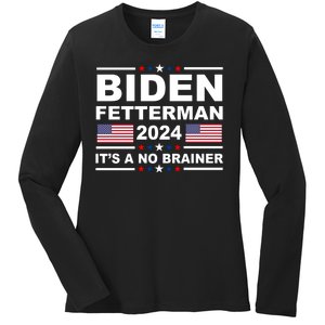 Joe Biden John Fetterman 2024 It's A No Brainer Funny Ladies Long Sleeve Shirt