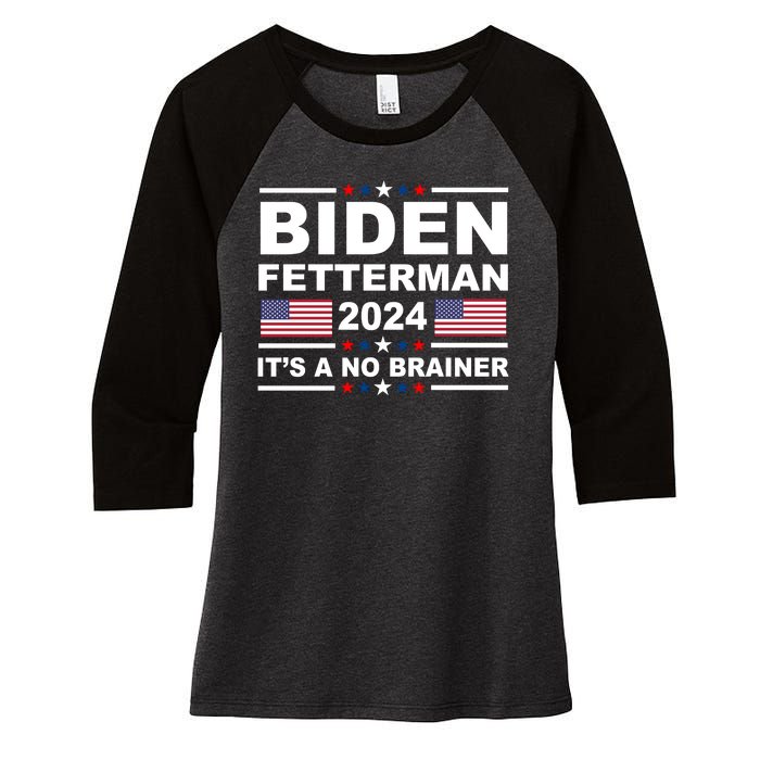 Joe Biden John Fetterman 2024 It's A No Brainer Funny Women's Tri-Blend 3/4-Sleeve Raglan Shirt