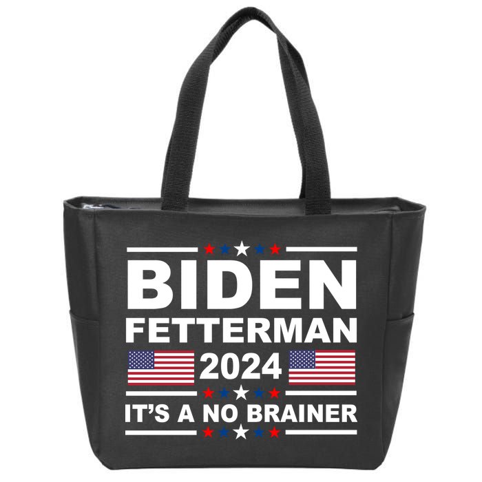 Joe Biden John Fetterman 2024 It's A No Brainer Funny Zip Tote Bag
