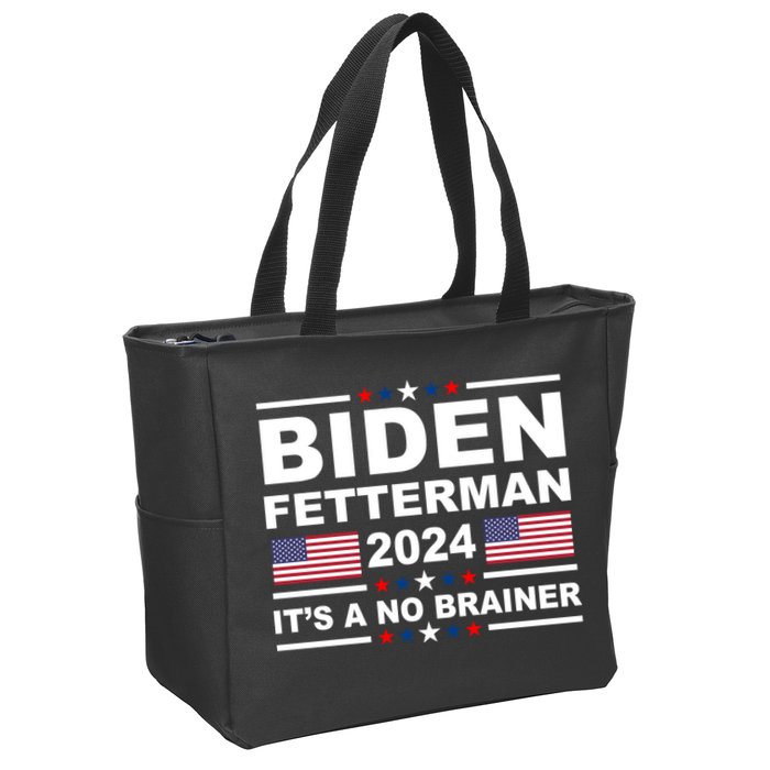 Joe Biden John Fetterman 2024 It's A No Brainer Funny Zip Tote Bag