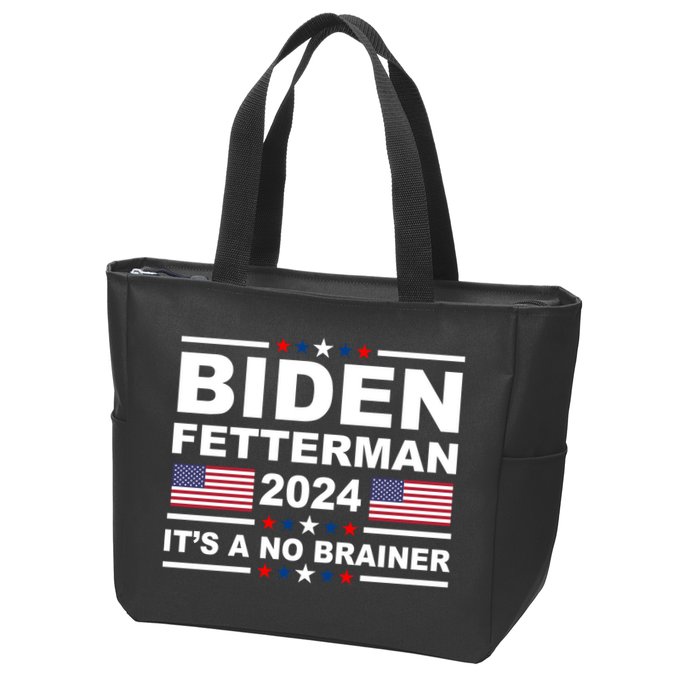 Joe Biden John Fetterman 2024 It's A No Brainer Funny Zip Tote Bag