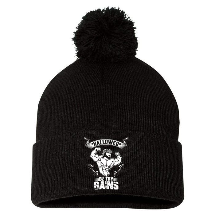 Jesus Bodybuilding Pom Pom 12in Knit Beanie