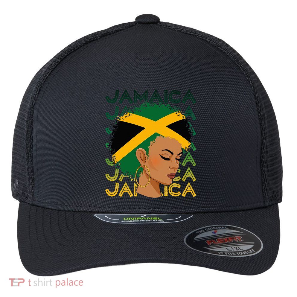 Jamaican Black Jamaica Flag Hair Flexfit Unipanel Trucker Cap