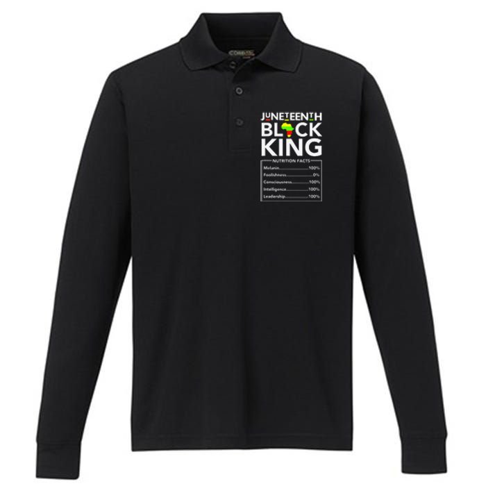 Juneteenth Black King Nutritional Facts Melanin Father Performance Long Sleeve Polo