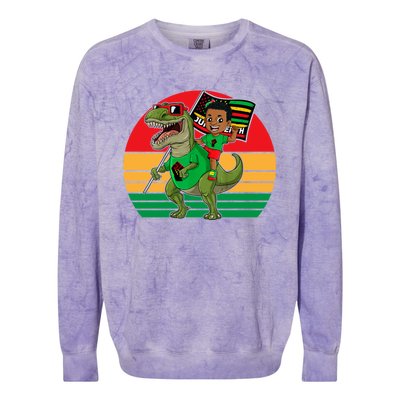 Juneteenth Black King Riding T Rex Dino Funny Colorblast Crewneck Sweatshirt