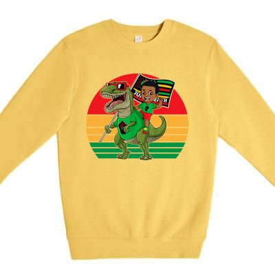 Juneteenth Black King Riding T Rex Dino Funny Premium Crewneck Sweatshirt