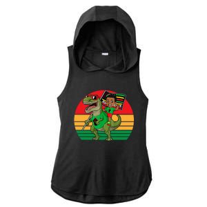 Juneteenth Black King Riding T Rex Dino Funny Ladies PosiCharge Tri-Blend Wicking Draft Hoodie Tank