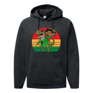 Juneteenth Black King Riding T Rex Dino Funny Performance Fleece Hoodie