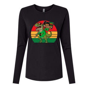 Juneteenth Black King Riding T Rex Dino Funny Womens Cotton Relaxed Long Sleeve T-Shirt