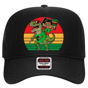 Juneteenth Black King Riding T Rex Dino Funny High Crown Mesh Back Trucker Hat