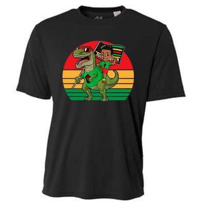 Juneteenth Black King Riding T Rex Dino Funny Cooling Performance Crew T-Shirt