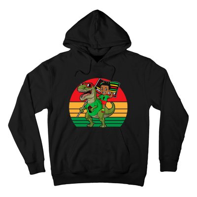 Juneteenth Black King Riding T Rex Dino Funny Hoodie