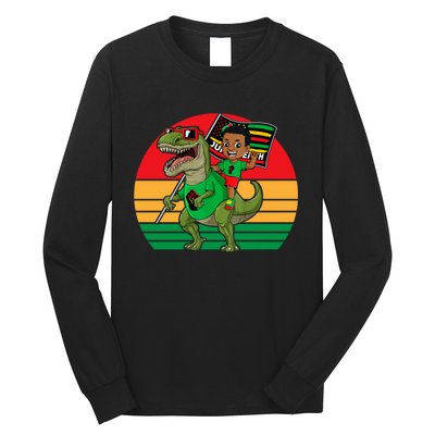 Juneteenth Black King Riding T Rex Dino Funny Long Sleeve Shirt