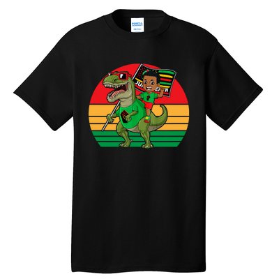 Juneteenth Black King Riding T Rex Dino Funny Tall T-Shirt