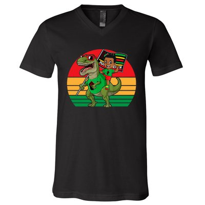 Juneteenth Black King Riding T Rex Dino Funny V-Neck T-Shirt