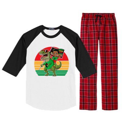 Juneteenth Black King Riding T Rex Dino Funny Raglan Sleeve Pajama Set