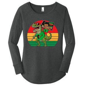 Juneteenth Black King Riding T Rex Dino Funny Women's Perfect Tri Tunic Long Sleeve Shirt