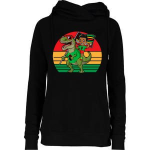 Juneteenth Black King Riding T Rex Dino Funny Womens Funnel Neck Pullover Hood