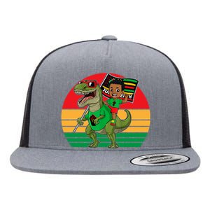 Juneteenth Black King Riding T Rex Dino Funny Flat Bill Trucker Hat