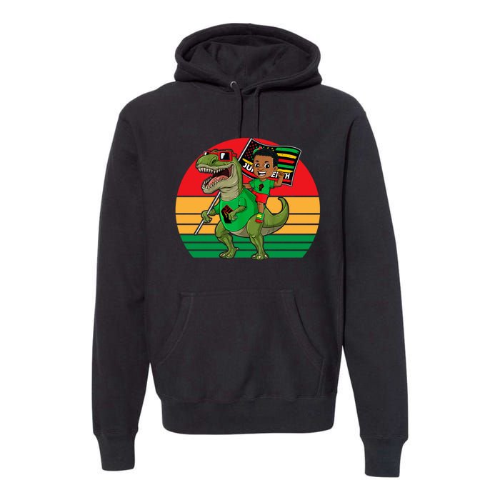 Juneteenth Black King Riding T Rex Dino Funny Premium Hoodie