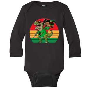 Juneteenth Black King Riding T Rex Dino Funny Baby Long Sleeve Bodysuit