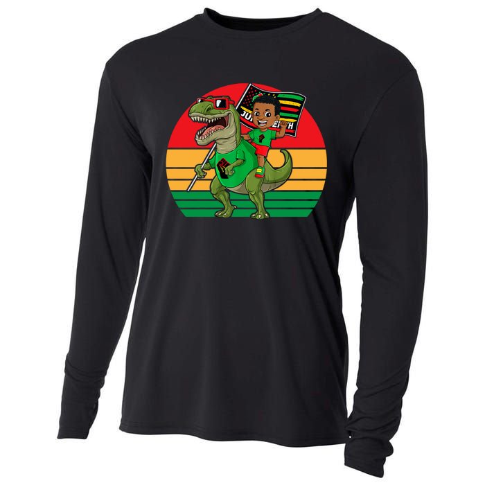 Juneteenth Black King Riding T Rex Dino Funny Cooling Performance Long Sleeve Crew