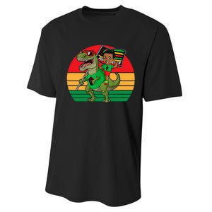 Juneteenth Black King Riding T Rex Dino Funny Performance Sprint T-Shirt