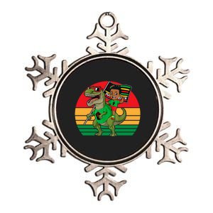 Juneteenth Black King Riding T Rex Dino Funny Metallic Star Ornament