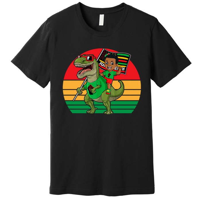 Juneteenth Black King Riding T Rex Dino Funny Premium T-Shirt