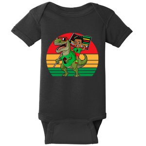 Juneteenth Black King Riding T Rex Dino Funny Baby Bodysuit