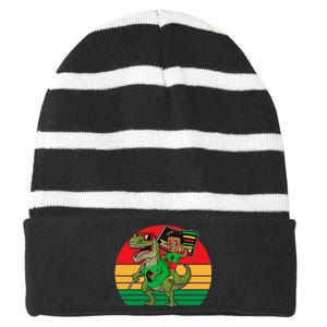 Juneteenth Black King Riding T Rex Dino Funny Striped Beanie with Solid Band