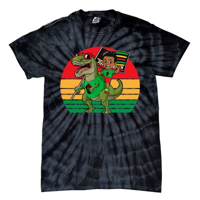 Juneteenth Black King Riding T Rex Dino Funny Tie-Dye T-Shirt