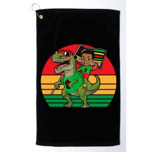 Juneteenth Black King Riding T Rex Dino Funny Platinum Collection Golf Towel