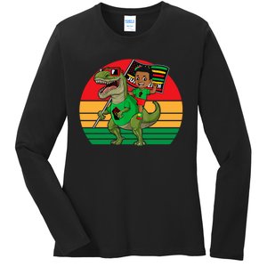 Juneteenth Black King Riding T Rex Dino Funny Ladies Long Sleeve Shirt