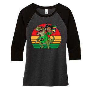 Juneteenth Black King Riding T Rex Dino Funny Women's Tri-Blend 3/4-Sleeve Raglan Shirt