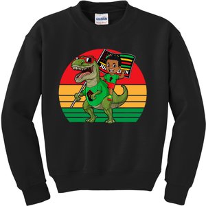 Juneteenth Black King Riding T Rex Dino Funny Kids Sweatshirt