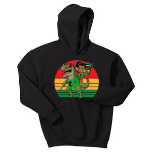 Juneteenth Black King Riding T Rex Dino Funny Kids Hoodie