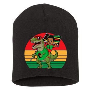 Juneteenth Black King Riding T Rex Dino Funny Short Acrylic Beanie