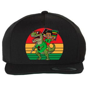 Juneteenth Black King Riding T Rex Dino Funny Wool Snapback Cap