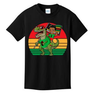 Juneteenth Black King Riding T Rex Dino Funny Kids T-Shirt