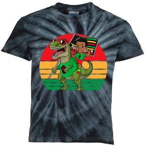 Juneteenth Black King Riding T Rex Dino Funny Kids Tie-Dye T-Shirt