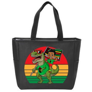 Juneteenth Black King Riding T Rex Dino Funny Zip Tote Bag