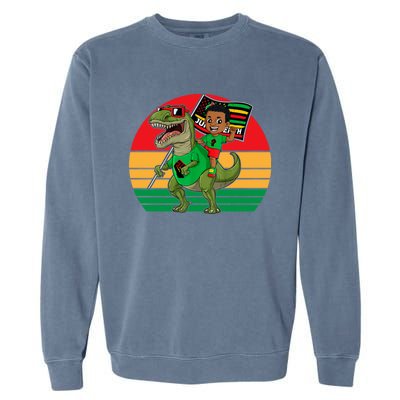 Juneteenth Black King Riding T Rex Dino Funny Garment-Dyed Sweatshirt