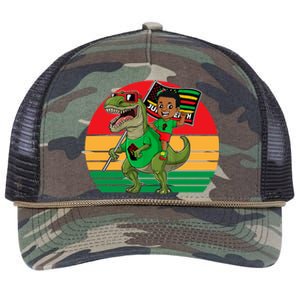 Juneteenth Black King Riding T Rex Dino Funny Retro Rope Trucker Hat Cap