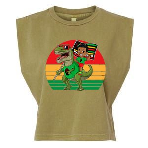 Juneteenth Black King Riding T Rex Dino Funny Garment-Dyed Women's Muscle Tee