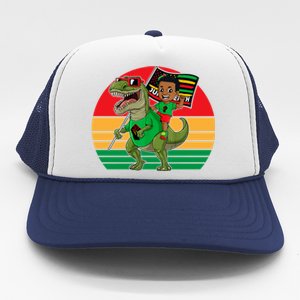 Juneteenth Black King Riding T Rex Dino Funny Trucker Hat