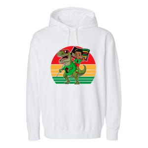 Juneteenth Black King Riding T Rex Dino Funny Garment-Dyed Fleece Hoodie