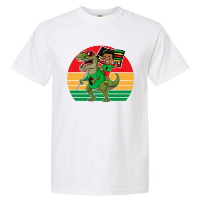 Juneteenth Black King Riding T Rex Dino Funny Garment-Dyed Heavyweight T-Shirt